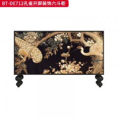 【精品】千匠一品 美式中古风格 实木脚+实木多层板+手绘 时尚大气孔雀开屏装饰六斗柜BT-DE712-L