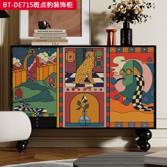 【精品】千匠一品 美式中古风格 实木脚+实木多层板+手绘 时尚大气斑点豹装饰柜BT-DE715-L