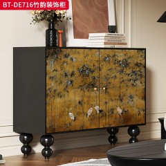 【精品】千匠一品 美式中古风格 实木脚+实木多层板+手绘 时尚大气竹韵装饰柜BT-DE716-L