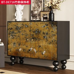 【精品】千匠一品 美式中古风格 实木脚+实木多层板+手绘 时尚大气竹韵装饰柜BT-DE716-L