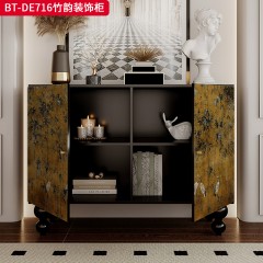 【精品】千匠一品 美式中古风格 实木脚+实木多层板+手绘 时尚大气竹韵装饰柜BT-DE716-L
