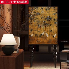 【精品】千匠一品 美式中古风格 实木脚+实木多层板+手绘 时尚大气竹韵装饰柜BT-DE717-L