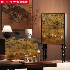 【精品】千匠一品 美式中古风格 实木脚+实木多层板+手绘 时尚大气竹韵装饰柜BT-DE717-L