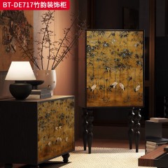 【精品】千匠一品 美式中古风格 实木脚+实木多层板+手绘 时尚大气竹韵装饰柜BT-DE717-L