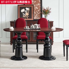 【精品】千匠一品 美式中古风格 主材红橡木+辅材实木板拼花 时尚大气罗马椭圆餐台BT-DT713-L