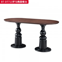 【精品】千匠一品 美式中古风格 主材红橡木+辅材实木板拼花 时尚大气罗马椭圆餐台BT-DT713-L