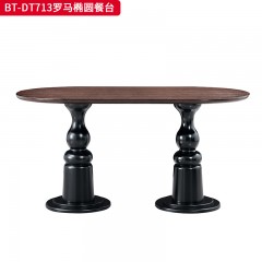 【精品】千匠一品 美式中古风格 主材红橡木+辅材实木板拼花 时尚大气罗马椭圆餐台BT-DT713-L