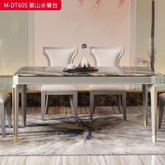 【精品】千匠一品 美式轻奢风格 大理石+桃花芯木+辅材进口橡胶木+金属套脚 时尚大气紫山水餐台M-DT605-L