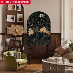 【精品】千匠一品 美式中古风格 实木脚+实木多层板+手绘 时尚大气鹤舞装饰柜BT-DE718-L
