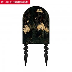 【精品】千匠一品 美式中古风格 实木脚+实木多层板+手绘 时尚大气鹤舞装饰柜BT-DE718-L
