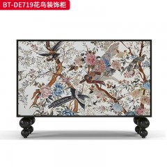 【精品】千匠一品 美式中古风格 实木脚+实木多层板+手绘 时尚大气花鸟装饰柜BT-DE719-L