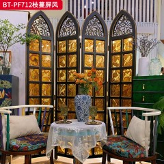 【精品】千匠一品 美式中古风格 不锈钢+手绘工艺玻璃 时尚大气枝蔓屏风BT-PF712-L