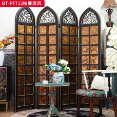 【精品】千匠一品 美式中古风格 不锈钢+手绘工艺玻璃 时尚大气枝蔓屏风BT-PF712-L