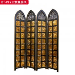 【精品】千匠一品 美式中古风格 不锈钢+手绘工艺玻璃 时尚大气枝蔓屏风BT-PF712-L