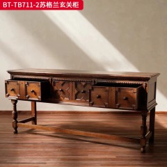 【精品】千匠一品 美式中古风格 主材红橡木+辅材实木板拼花+松木 时尚大气舒格兰玄关柜BT-TB711-2-L