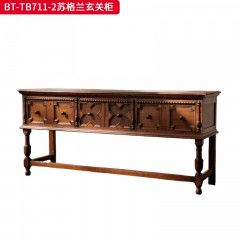 【精品】千匠一品 美式中古风格 主材红橡木+辅材实木板拼花+松木 时尚大气舒格兰玄关柜BT-TB711-2-L