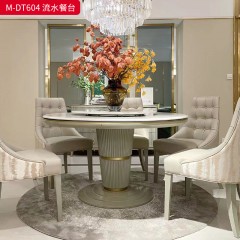 【精品】千匠一品 美式轻奢风格 大理石+桃花芯木+辅材进口橡胶木 时尚大气流水餐台M-DT604-J