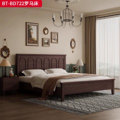 【精品】千匠一品 美式中古风格 主材：红橡木+辅材：实木板+橡胶木 时尚大气罗马床BT-BD722-L