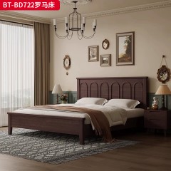 【精品】千匠一品 美式中古风格 主材：红橡木+辅材：实木板+橡胶木 时尚大气罗马床BT-BD722-L
