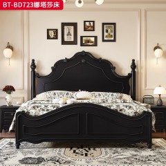 【精品】千匠一品 美式中古风格 主材：红橡木+辅材：实木板+橡胶木 时尚大气娜塔莎床BT-BD723-L