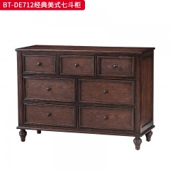 【精品】千匠一品 美式中古风格 主材红橡木+辅材实木板拼花+松木 时尚大气七斗柜BT-DE712-L