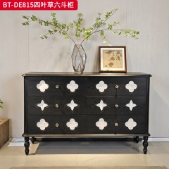 【精品】千匠一品 美式中古风格 主材红橡木+辅材实木板拼花+贝壳 时尚大气六斗柜BT-DE815-L