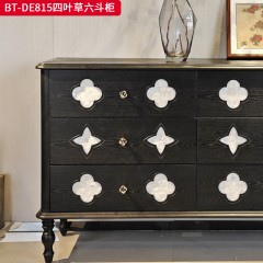 【精品】千匠一品 美式中古风格 主材红橡木+辅材实木板拼花+贝壳 时尚大气六斗柜BT-DE815-L