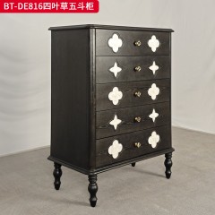 【精品】千匠一品 美式中古风格 主材红橡木+辅材实木板拼花+贝壳 时尚大气五斗柜BT-DE816-L