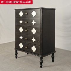【精品】千匠一品 美式中古风格 主材红橡木+辅材实木板拼花+贝壳 时尚大气五斗柜BT-DE816-L