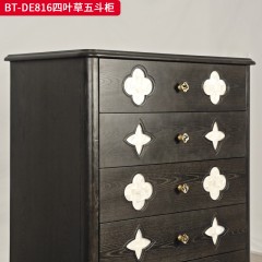 【精品】千匠一品 美式中古风格 主材红橡木+辅材实木板拼花+贝壳 时尚大气五斗柜BT-DE816-L