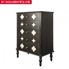 【精品】千匠一品 美式中古风格 主材红橡木+辅材实木板拼花+贝壳 时尚大气五斗柜BT-DE816-L