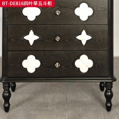 【精品】千匠一品 美式中古风格 主材红橡木+辅材实木板拼花+贝壳 时尚大气五斗柜BT-DE816-L