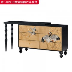【精品】千匠一品 美式中古风格 实木脚+实木多层板+手绘 时尚大气六斗妆台BT-DR713-L