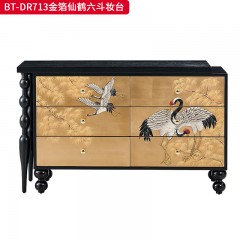【精品】千匠一品 美式中古风格 实木脚+实木多层板+手绘 时尚大气六斗妆台BT-DR713-L
