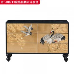 【精品】千匠一品 美式中古风格 实木脚+实木多层板+手绘 时尚大气六斗妆台BT-DR713-L