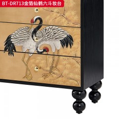 【精品】千匠一品 美式中古风格 实木脚+实木多层板+手绘 时尚大气六斗妆台BT-DR713-L