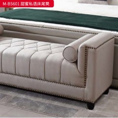 【精品】千匠一品 美式轻奢风格 棉麻布艺+胡桃色实木脚+高回弹海绵 时尚大气甜蜜私语床尾凳M-BS601-J