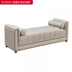 【精品】千匠一品 美式轻奢风格 棉麻布艺+胡桃色实木脚+高回弹海绵 时尚大气甜蜜私语床尾凳M-BS601-J