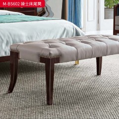 【精品】千匠一品 美式轻奢风格 头层小黄牛真皮+胡桃色实木脚+高回弹海绵 时尚大气床尾凳M-BS602-J