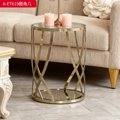 【精品】千匠一品 美式轻奢风格 不锈钢+钢化清玻 时尚大气角几A-ET619-J