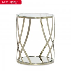 【精品】千匠一品 美式轻奢风格 不锈钢+钢化清玻 时尚大气角几A-ET619-J