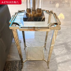 【精品】千匠一品 美式轻奢风格 不锈钢+彩色玻璃 时尚大气方茶几M-CT618-J 方角几A-ET618-J