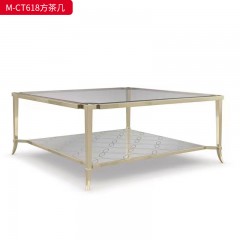 【精品】千匠一品 美式轻奢风格 不锈钢+彩色玻璃 时尚大气方茶几M-CT618-J 方角几A-ET618-J