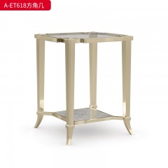 【精品】千匠一品 美式轻奢风格 不锈钢+彩色玻璃 时尚大气方茶几M-CT618-J 方角几A-ET618-J
