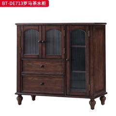 【精品】千匠一品 美式中古风格 主材红橡木+辅材实木板拼花+松木+长虹玻璃 时尚大气罗马茶水柜BT-DE713-J