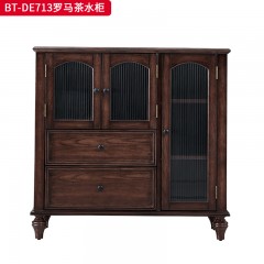 【精品】千匠一品 美式中古风格 主材红橡木+辅材实木板拼花+松木+长虹玻璃 时尚大气罗马茶水柜BT-DE713-J