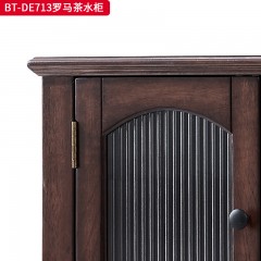 【精品】千匠一品 美式中古风格 主材红橡木+辅材实木板拼花+松木+长虹玻璃 时尚大气罗马茶水柜BT-DE713-J