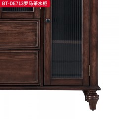 【精品】千匠一品 美式中古风格 主材红橡木+辅材实木板拼花+松木+长虹玻璃 时尚大气罗马茶水柜BT-DE713-J