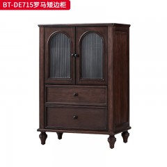 【精品】千匠一品 美式中古风格 主材红橡木+辅材实木板平滑+松木+长虹玻璃 时尚大气罗马矮边柜BT-DE715-J