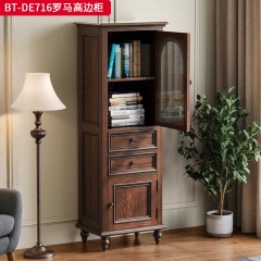 【精品】千匠一品 美式中古风格 主材红橡木+辅材实木拼花+松木+长虹玻璃 时尚大气罗马高边柜BT-DE716-J